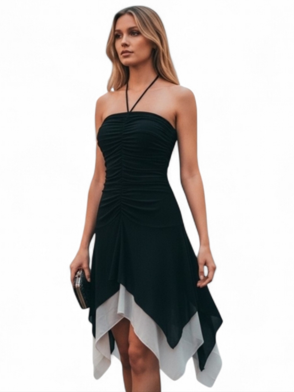 Vtg 90s Y2K Capricho Fairy Dress M Black Halter Asym Hem Party Whimsigoth Witchy